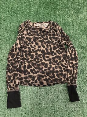 Leopard Print Long Sleeve Knit Top - Brown Black
